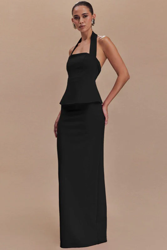 Solid Halter Backless Maxi Formal Dress - Image 2