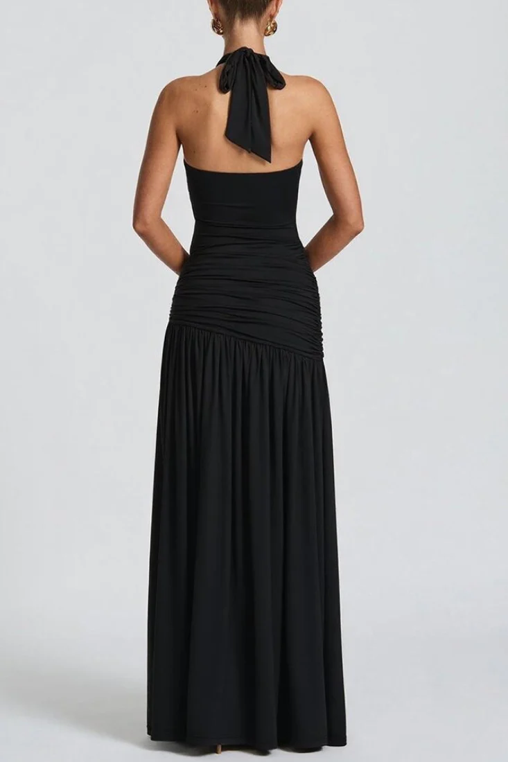 Solid Halter Backless Slit Bodycon Boho Dress - Image 11