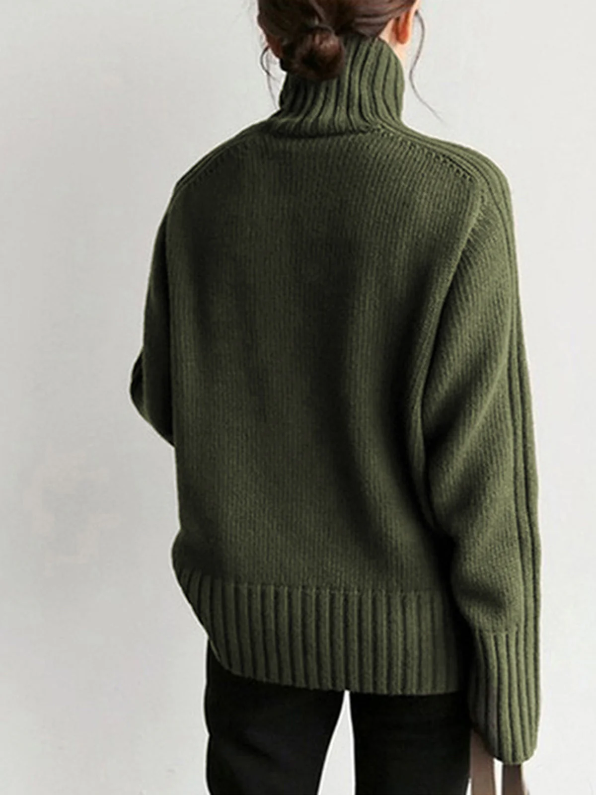 Solid High Graceful Neck Knit Sweater - Image 22