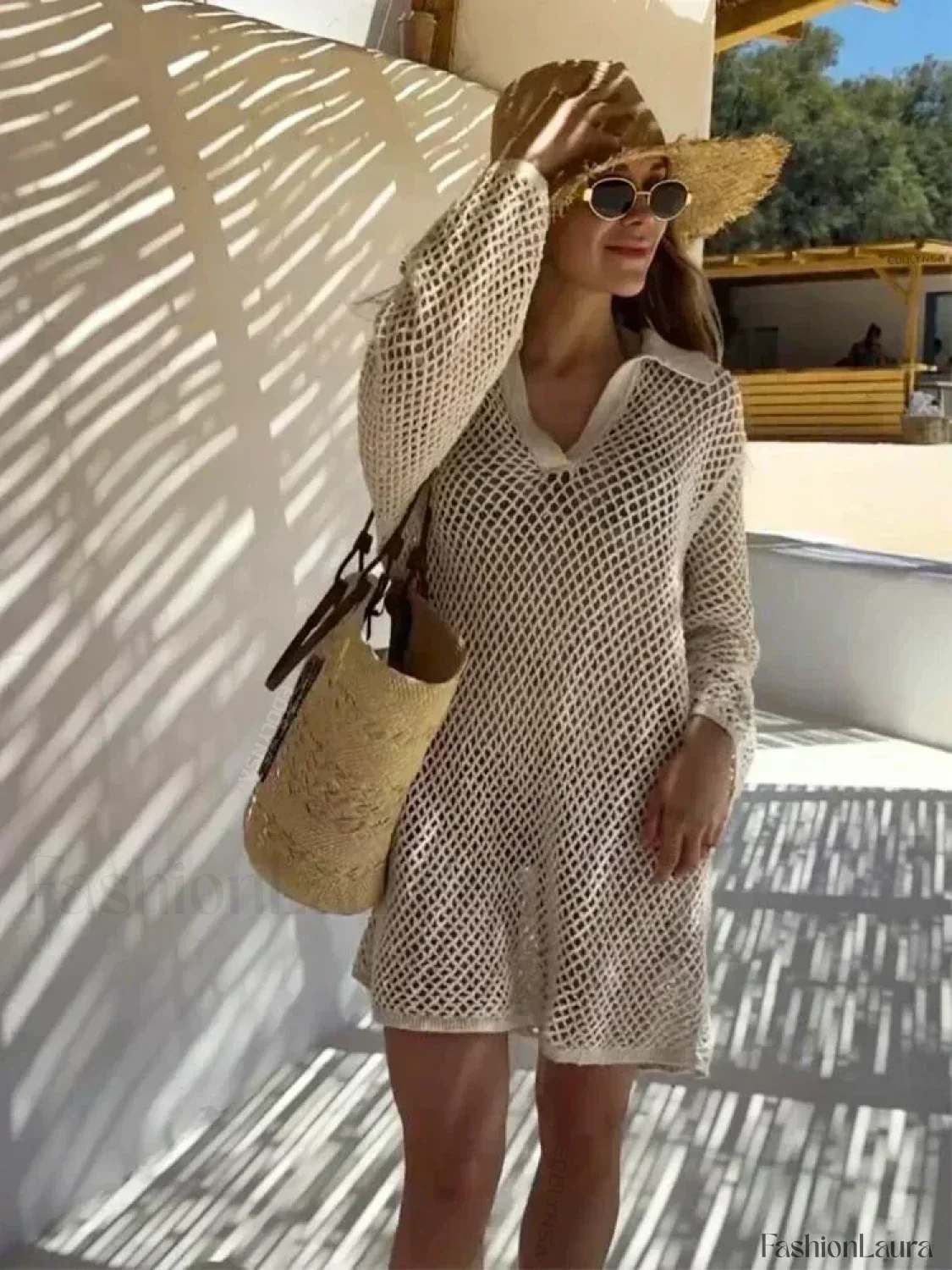 Solid Knit Hollow Out Cover Up - Image 4