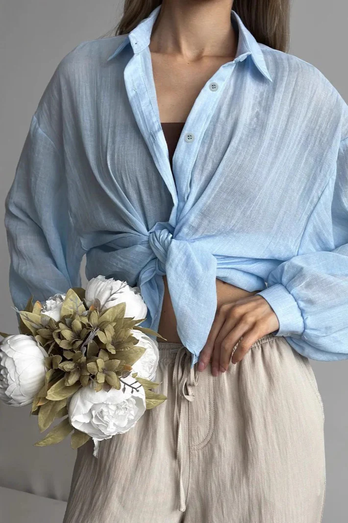 Solid Lightweight Long Sleeve Blouse