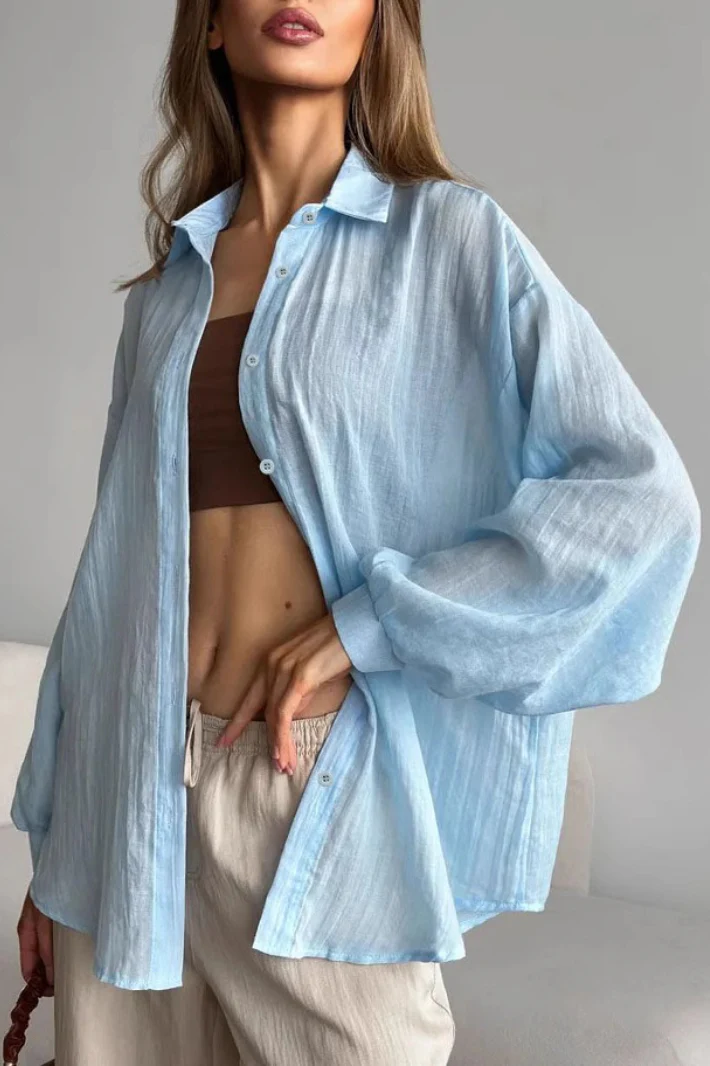 Solid Lightweight Long Sleeve Blouse - Image 2