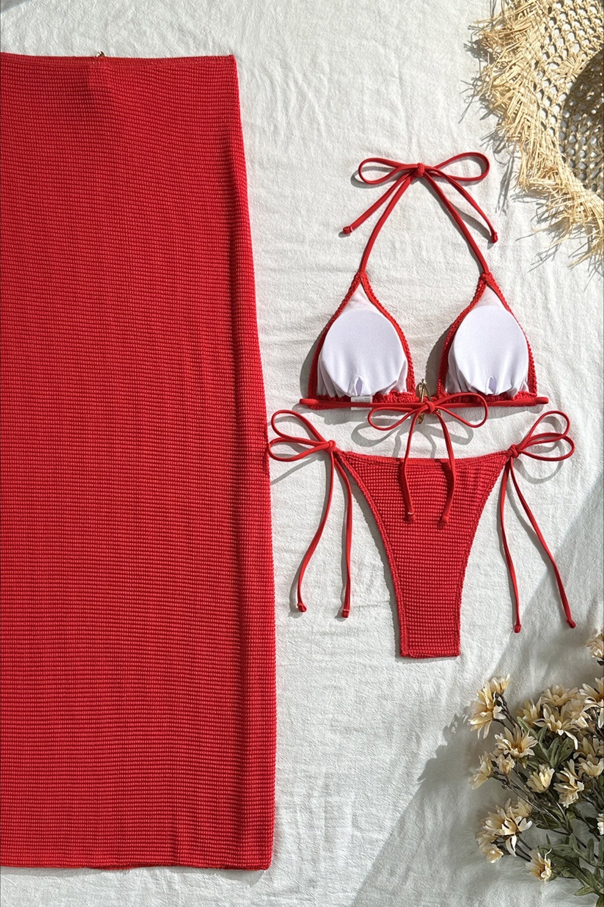 Mesh Long Skirt Starfish Detail Three Piece Swim Set - Image 11