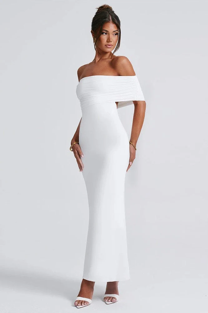 Solid Off Shoulder Ruched Formal Dress - Image 10