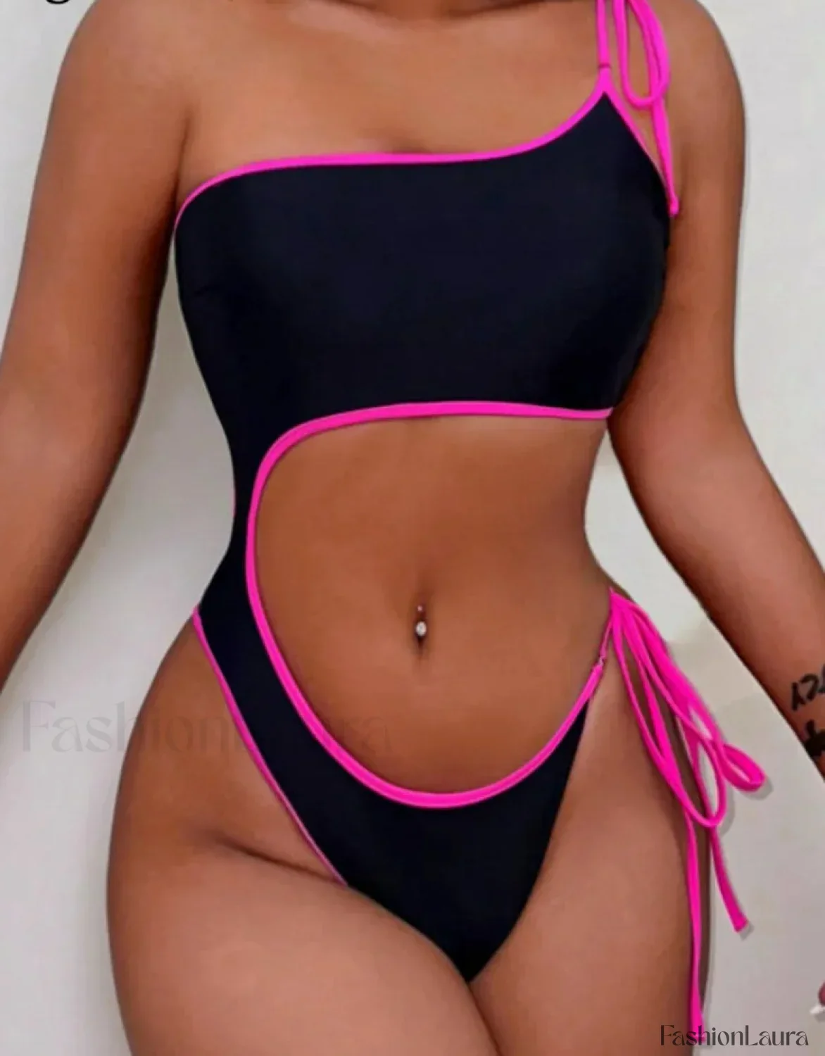 Solid One Shoulder Hollow Backless One Piece - Image 6