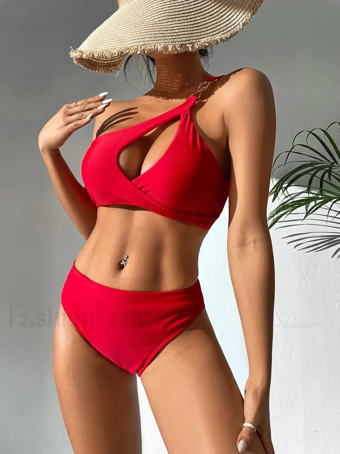 Solid One Shoulder Hollow Push Up Bikini Set - Image 6