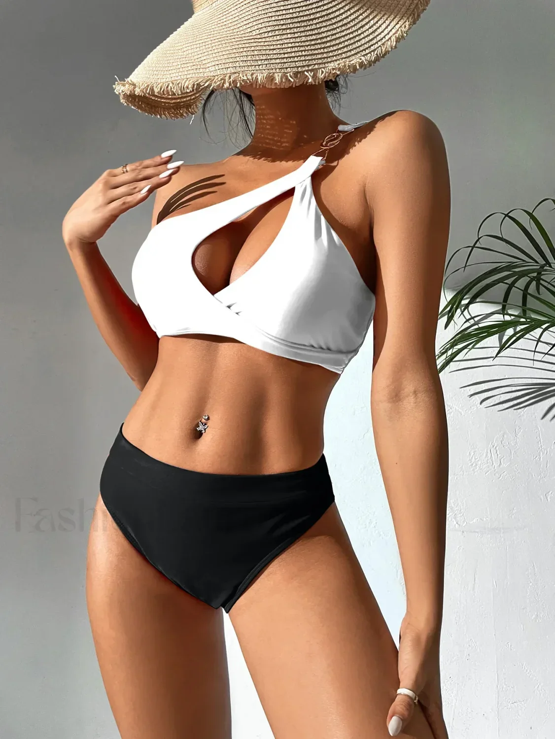 Solid One Shoulder Hollow Push Up Bikini Set - Image 8