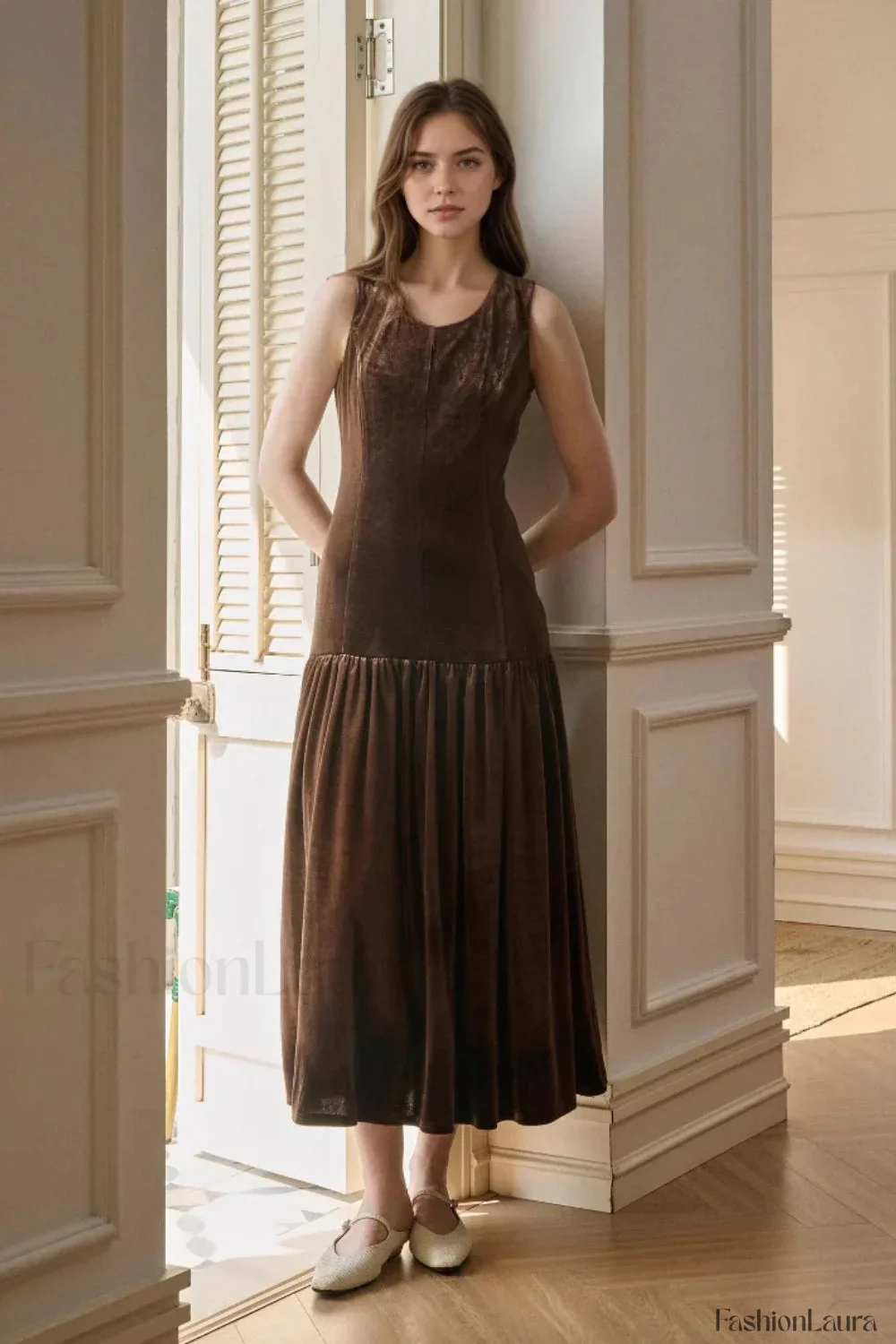 Solid Pleated Sleeveless Slim Fit Maxi Dress - Image 15
