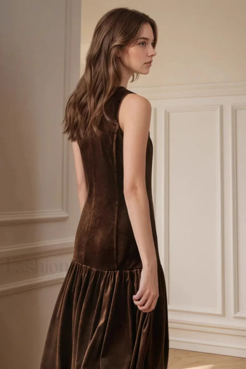 Solid Pleated Sleeveless Slim Fit Maxi Dress - Image 3