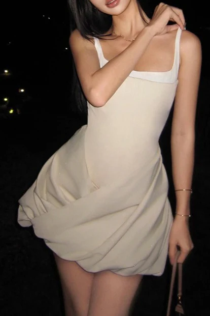 Solid Ruched High Waist Sleeveless Cami Mini Dress - Image 2