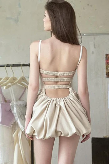Solid Ruched High Waist Sleeveless Cami Mini Dress - Image 9