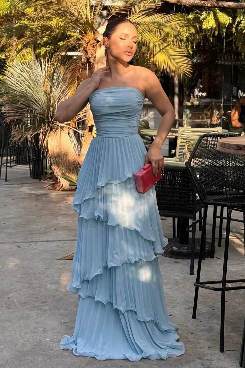 Solid Ruched Tiered Strapless Slim Fit Elegant Prom Dress - Image 3