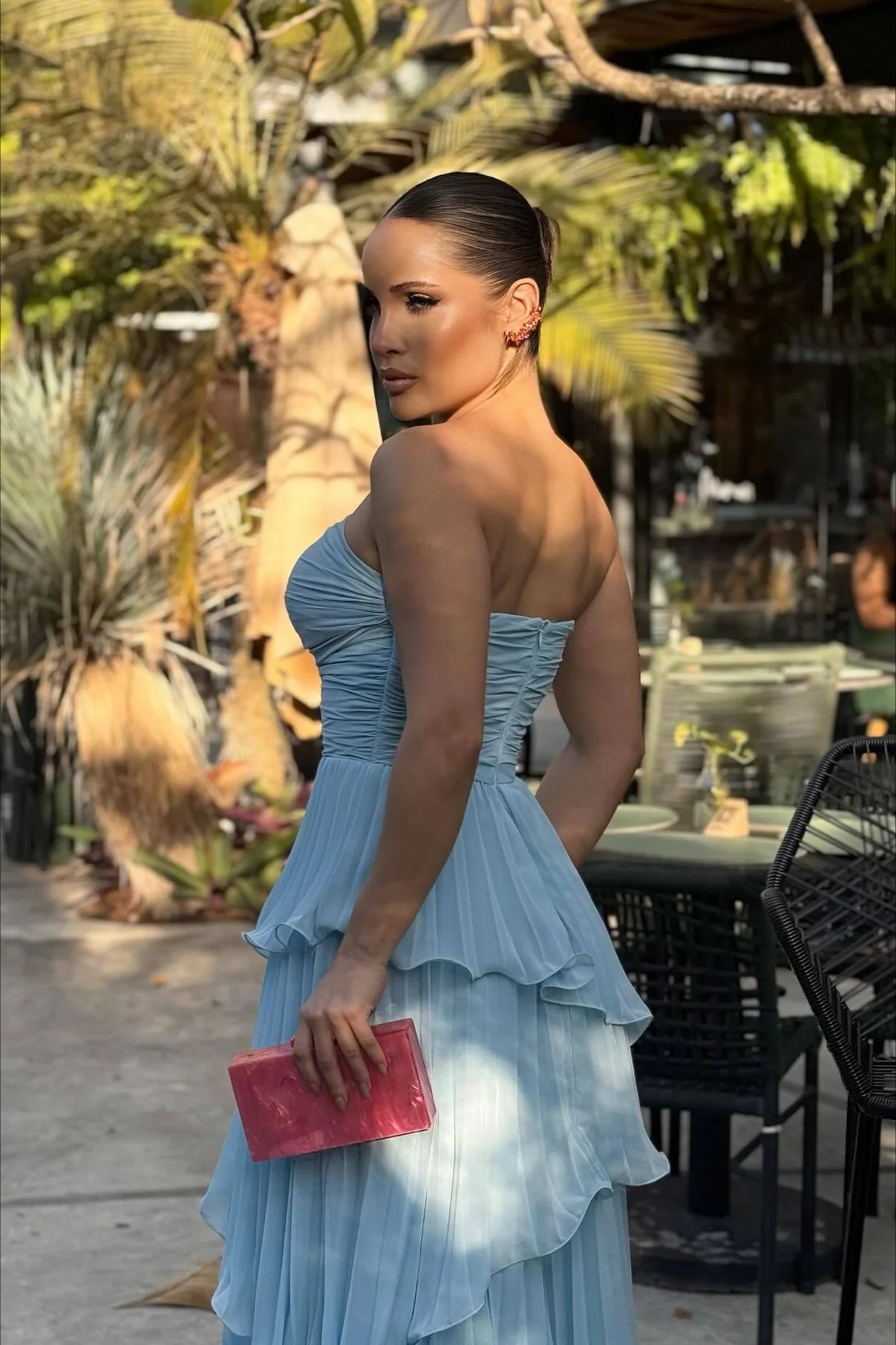 Solid Ruched Tiered Strapless Slim Fit Elegant Prom Dress - Image 4