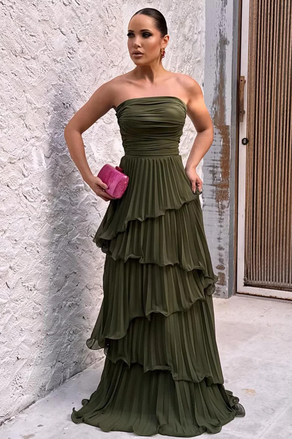 Solid Ruched Tiered Strapless Slim Fit Elegant Prom Dress - Image 7