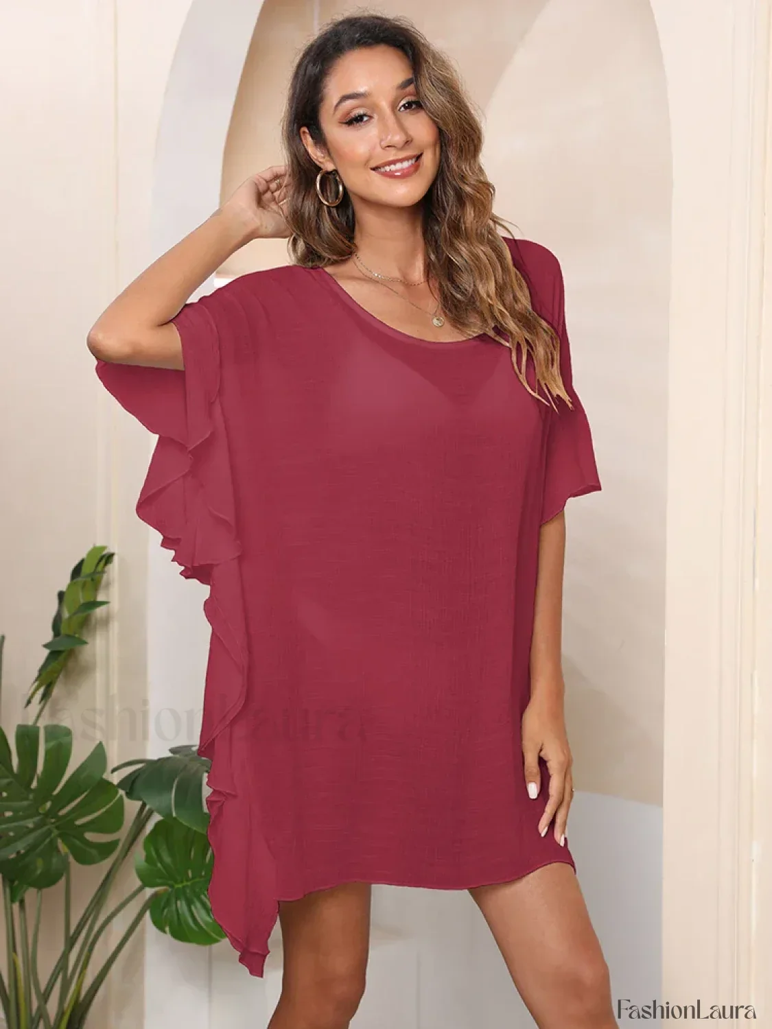 Solid Ruffle See Through Cover Up - Image 13
