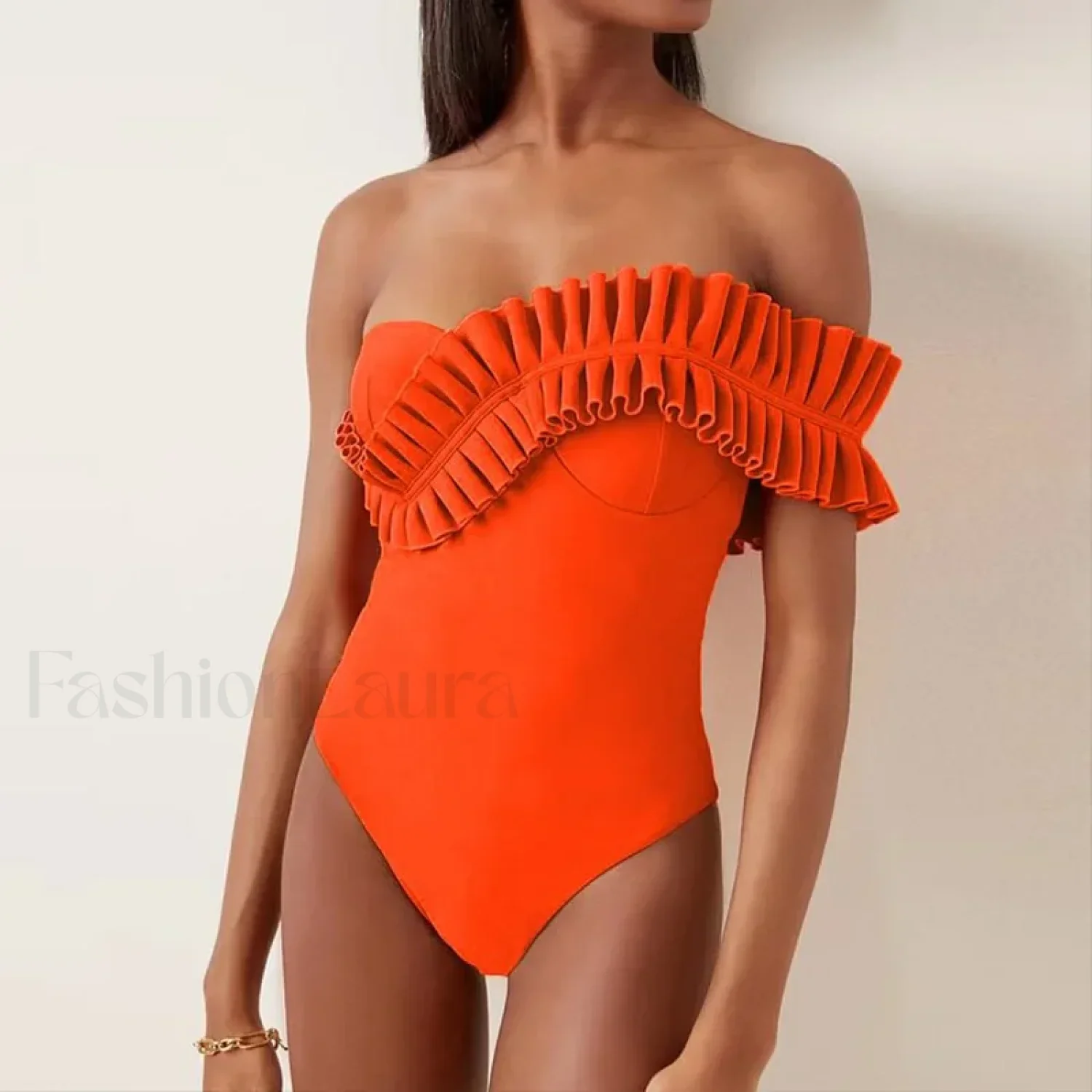 Solid Ruffle Yellow One Piece - Image 8