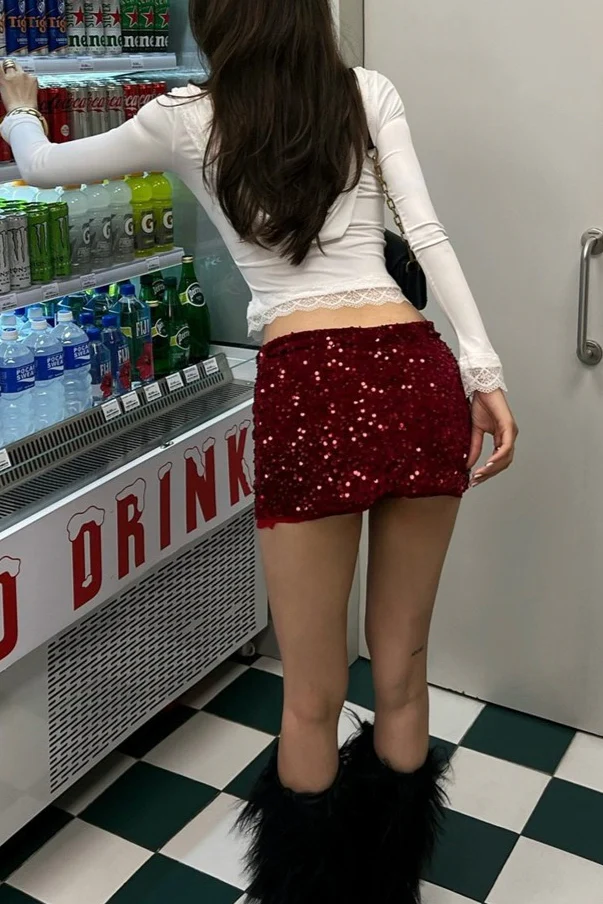 Solid Sequin High Waist Bodycon Pencil Skirt - Image 7