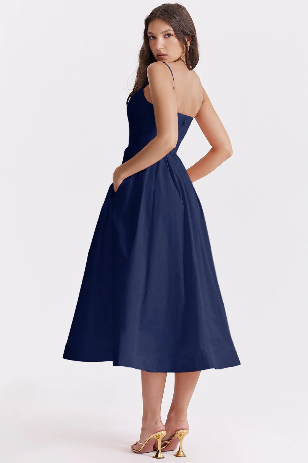 Solid Sexy Backless Spaghetti Strap Swing Prom Dress - Image 8