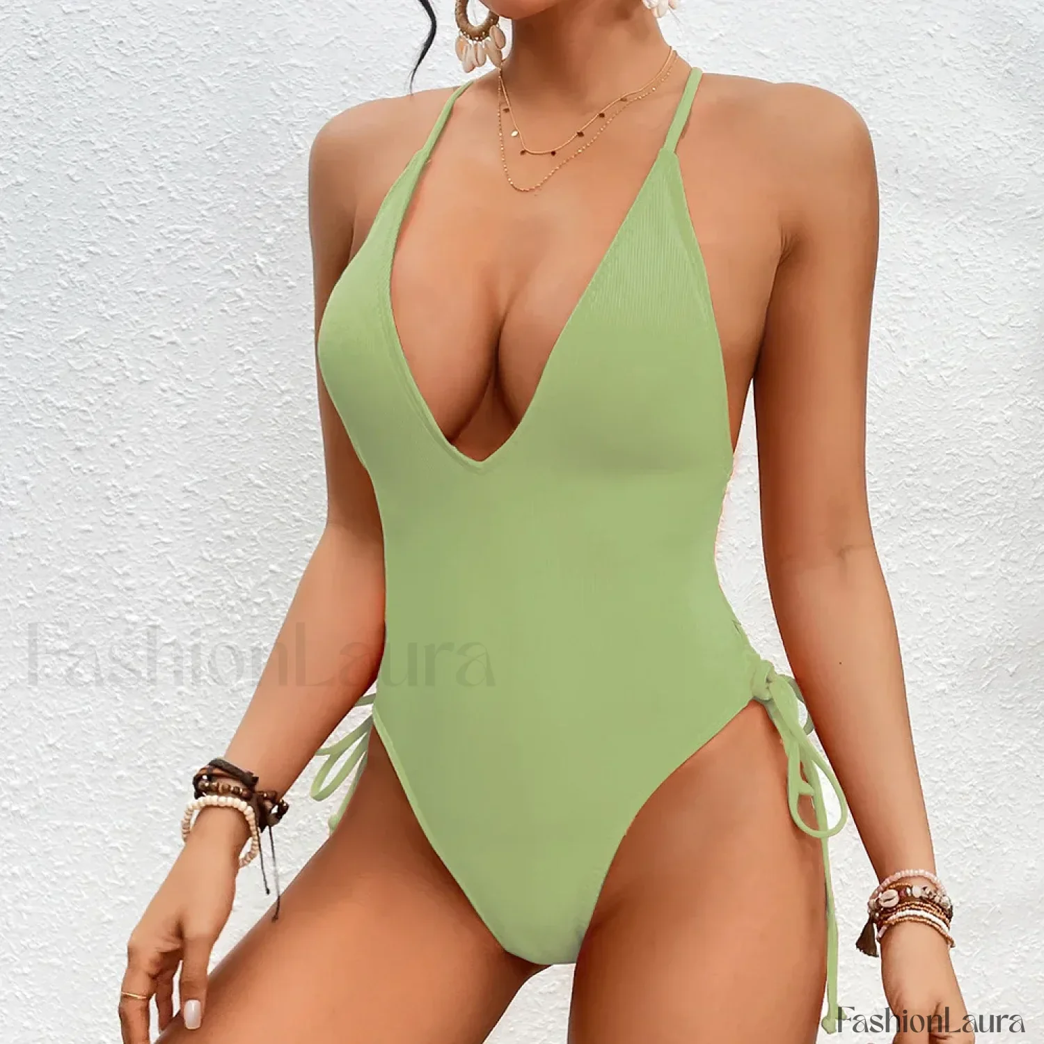 Solid Strapped Cross Push One Piece - Image 22
