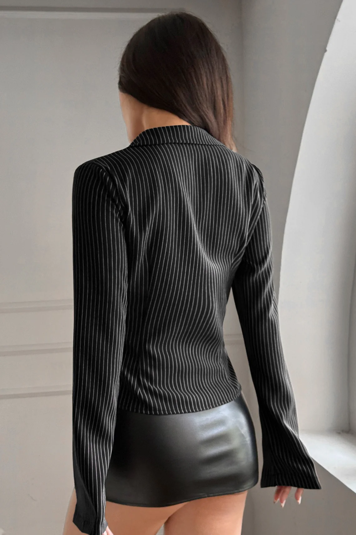 Solid Striped Long Sleeve Blouse - Image 6