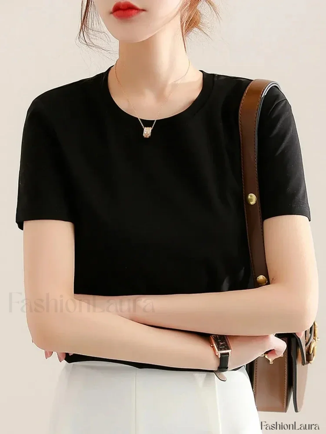 Solid White Round Neck T-Shirt - Image 22