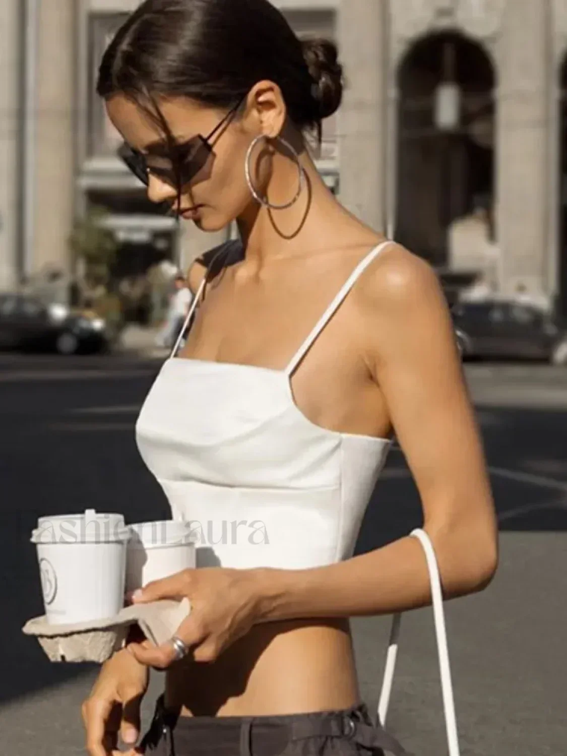 Spaghetti Strap Backless Lace Up Crop Top - Image 2