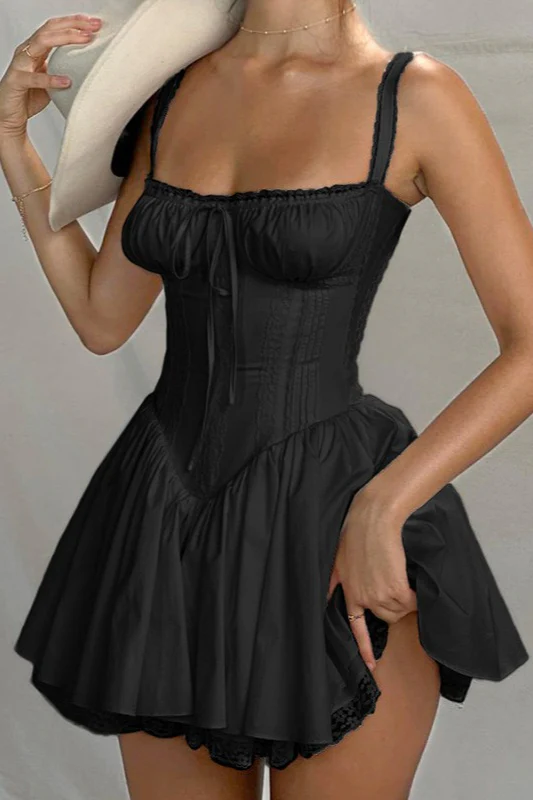 Spaghetti Strap Lace Trim Ballet A Line Sleeveless Mini Dress - Image 7