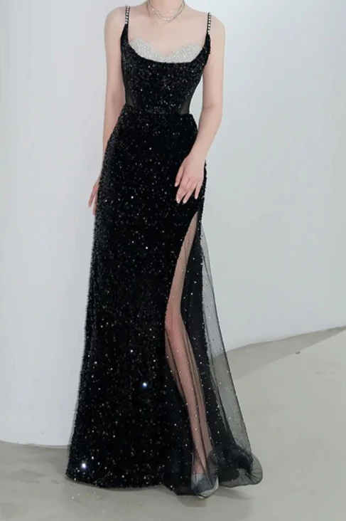 Spaghetti Strap Sequin Burgundy Glam Prom Dress - Image 4