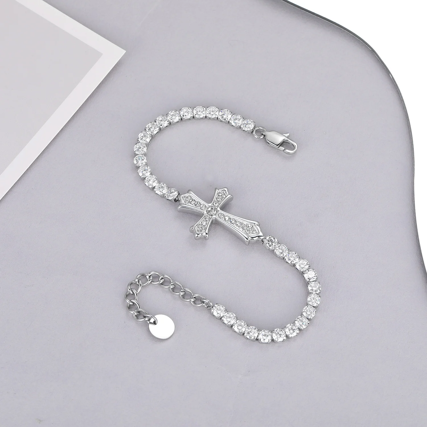 Sparkly Full Zircon Cross Titanium Steel Fadeless Chain Bracelet - Image 4