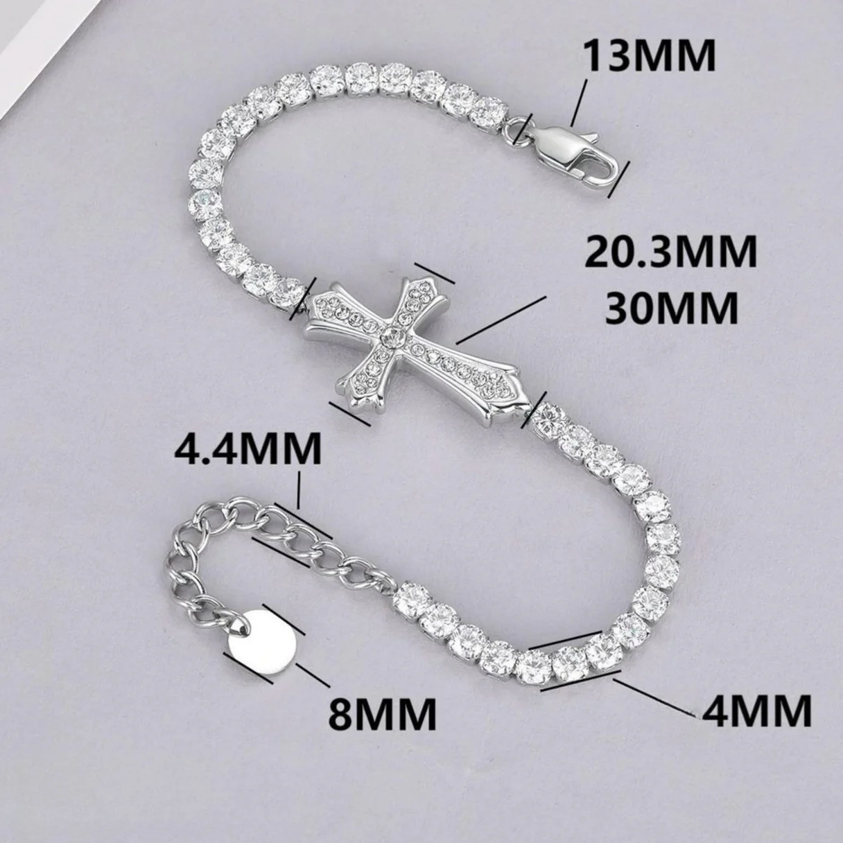 Sparkly Full Zircon Cross Titanium Steel Fadeless Chain Bracelet - Image 5