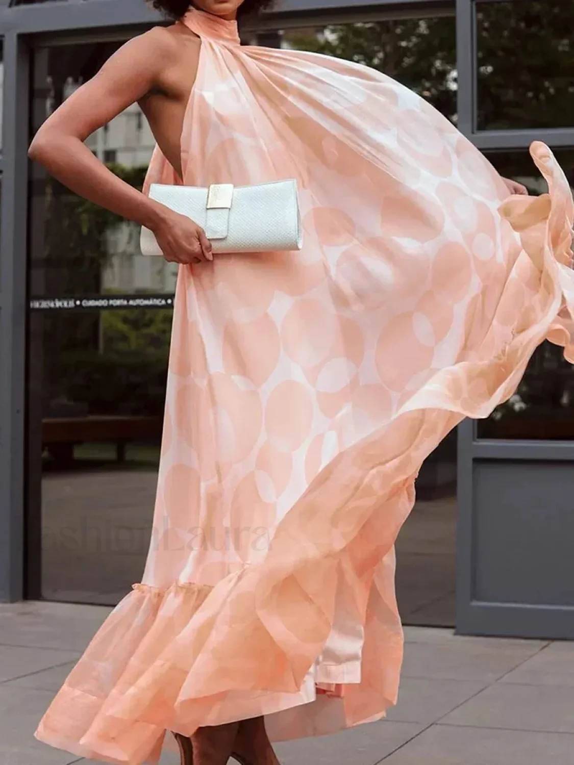 Spliced Dot Backless Halter Maxi Dress - Image 5