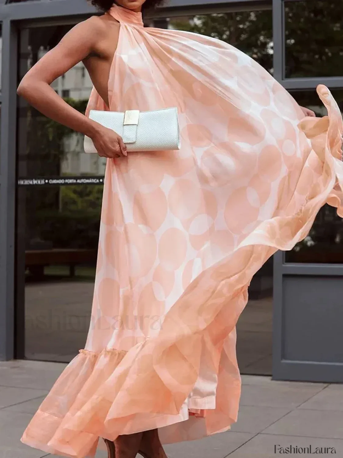 Spliced Dot Backless Halter Maxi Dress - Image 8