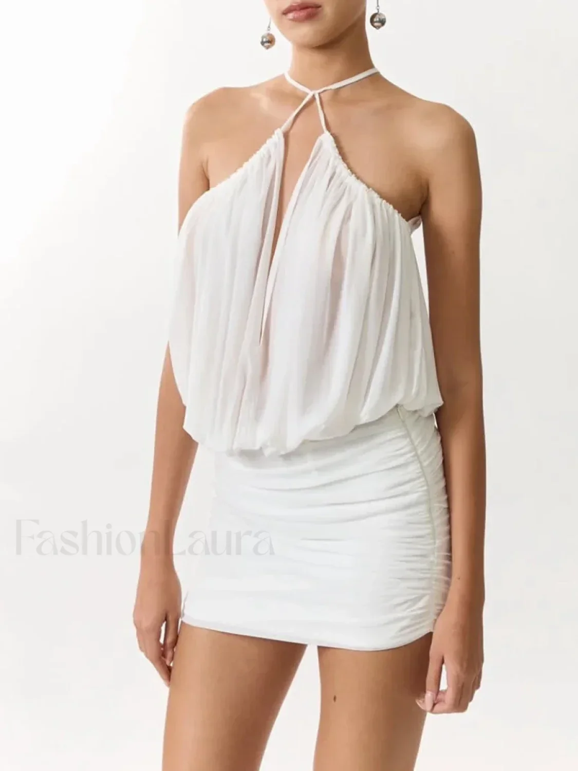 Spliced Lace Halter Dress Two Piece Set - Image 3