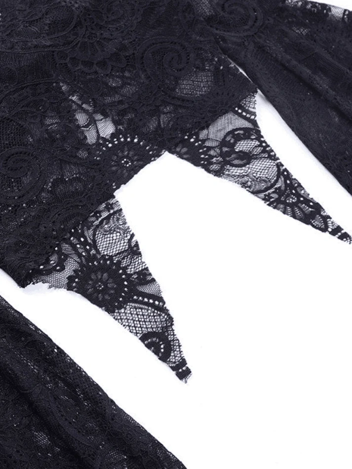 Split Lace Cropped Long Sleeve Blouse - Image 13
