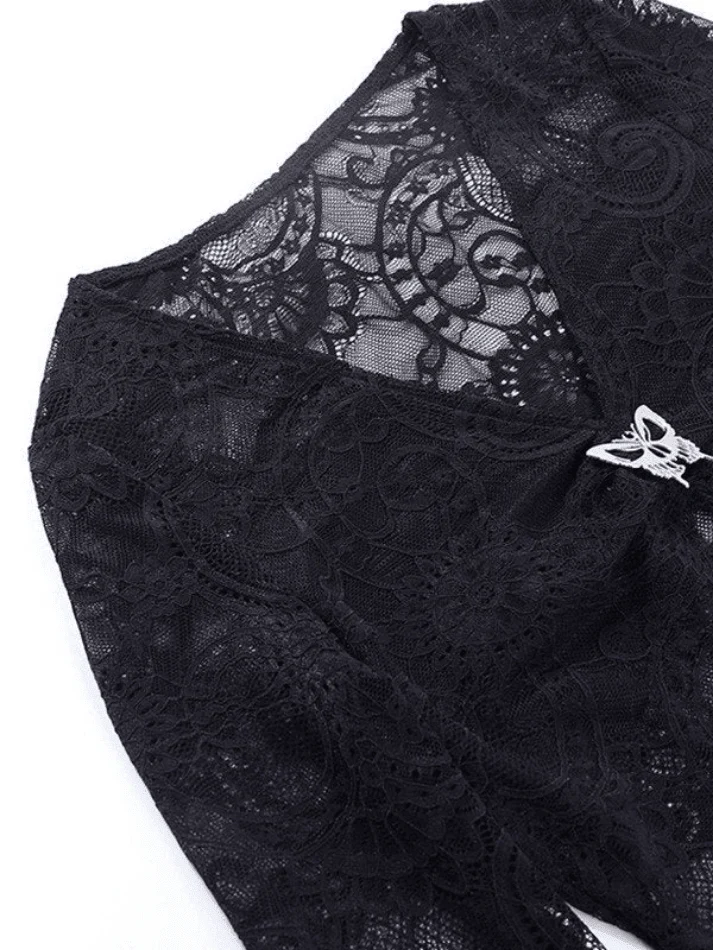 Split Lace Cropped Long Sleeve Blouse - Image 14
