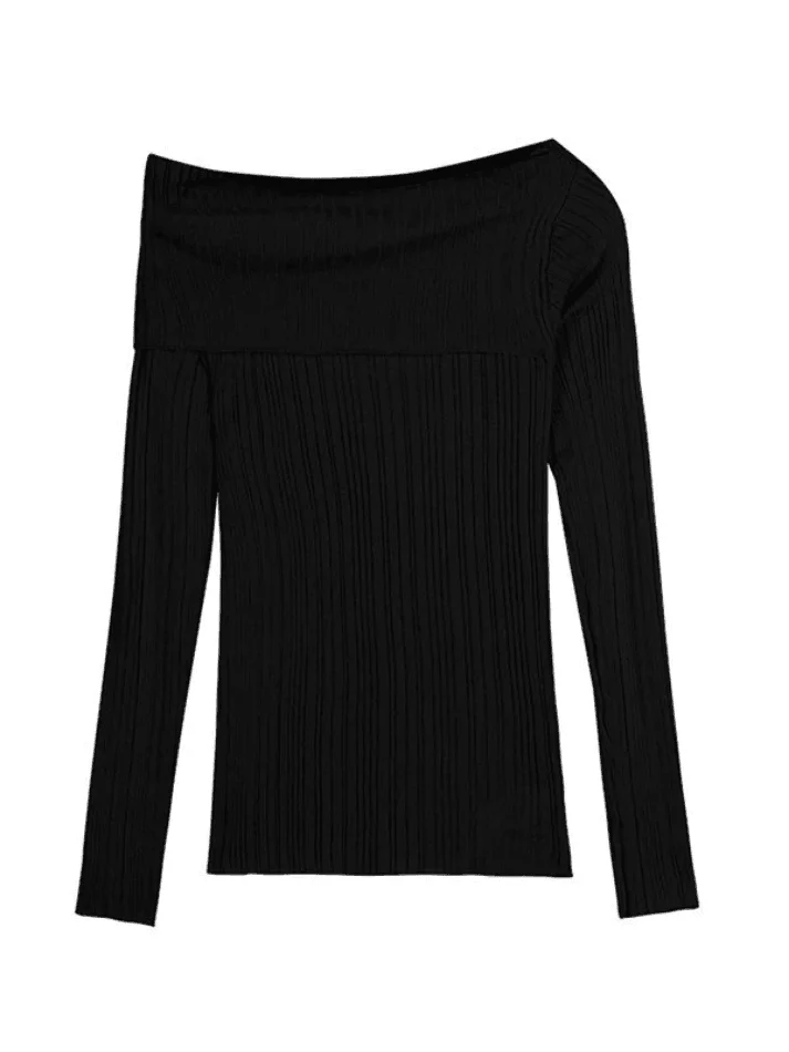 Split Off Shoulder Ribbed Knit Top - Image 12