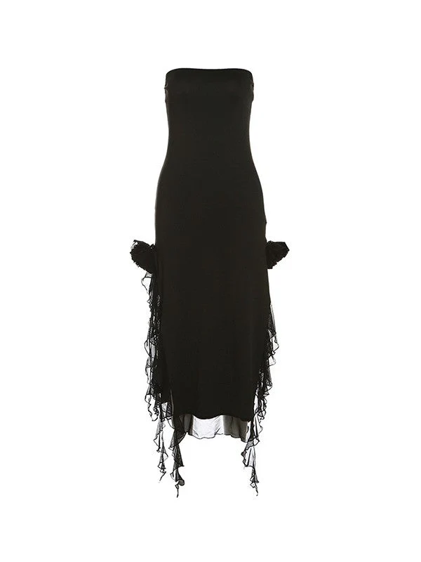 Split Ruffle Mesh Bandeau Maxi Dress - Image 8