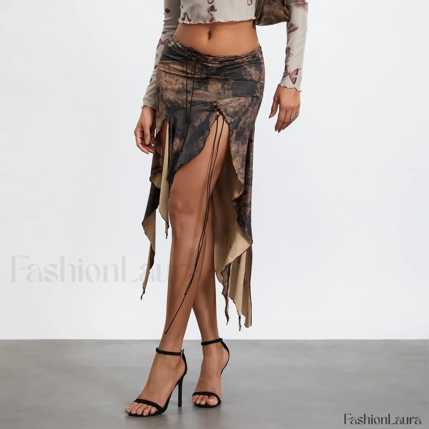 Split Tie-Up Midi Ruffle Skirt - Image 15