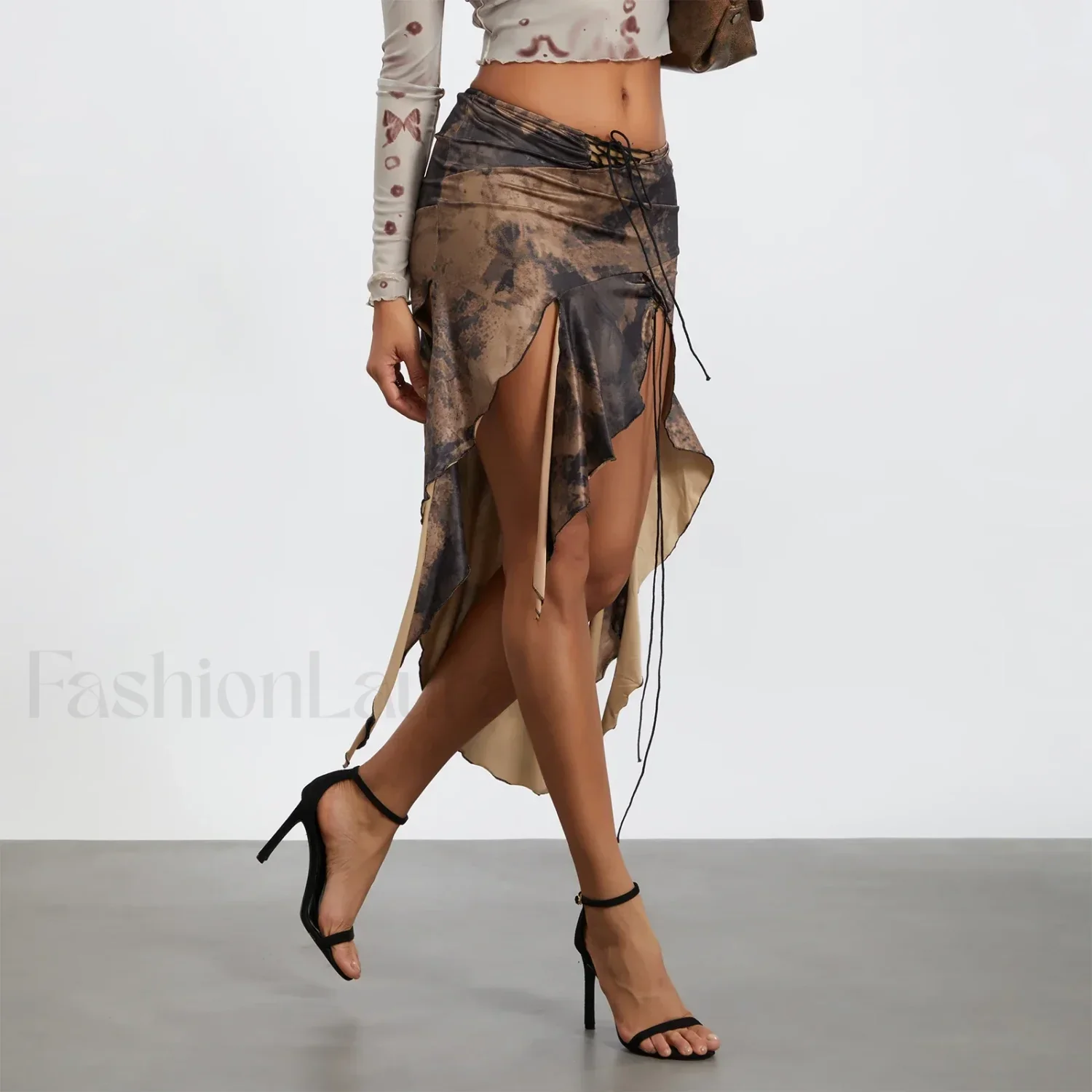 Split Tie-Up Midi Ruffle Skirt - Image 8