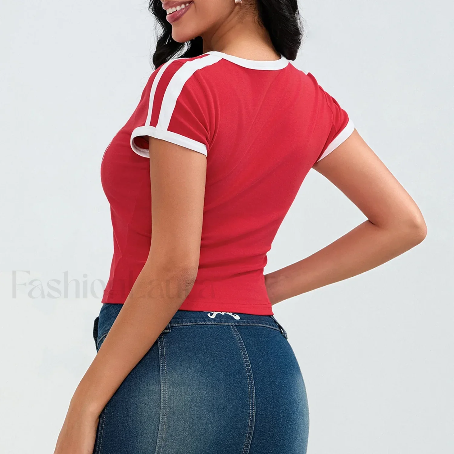 Sporty V Neck Number Print T-Shirt - Image 11