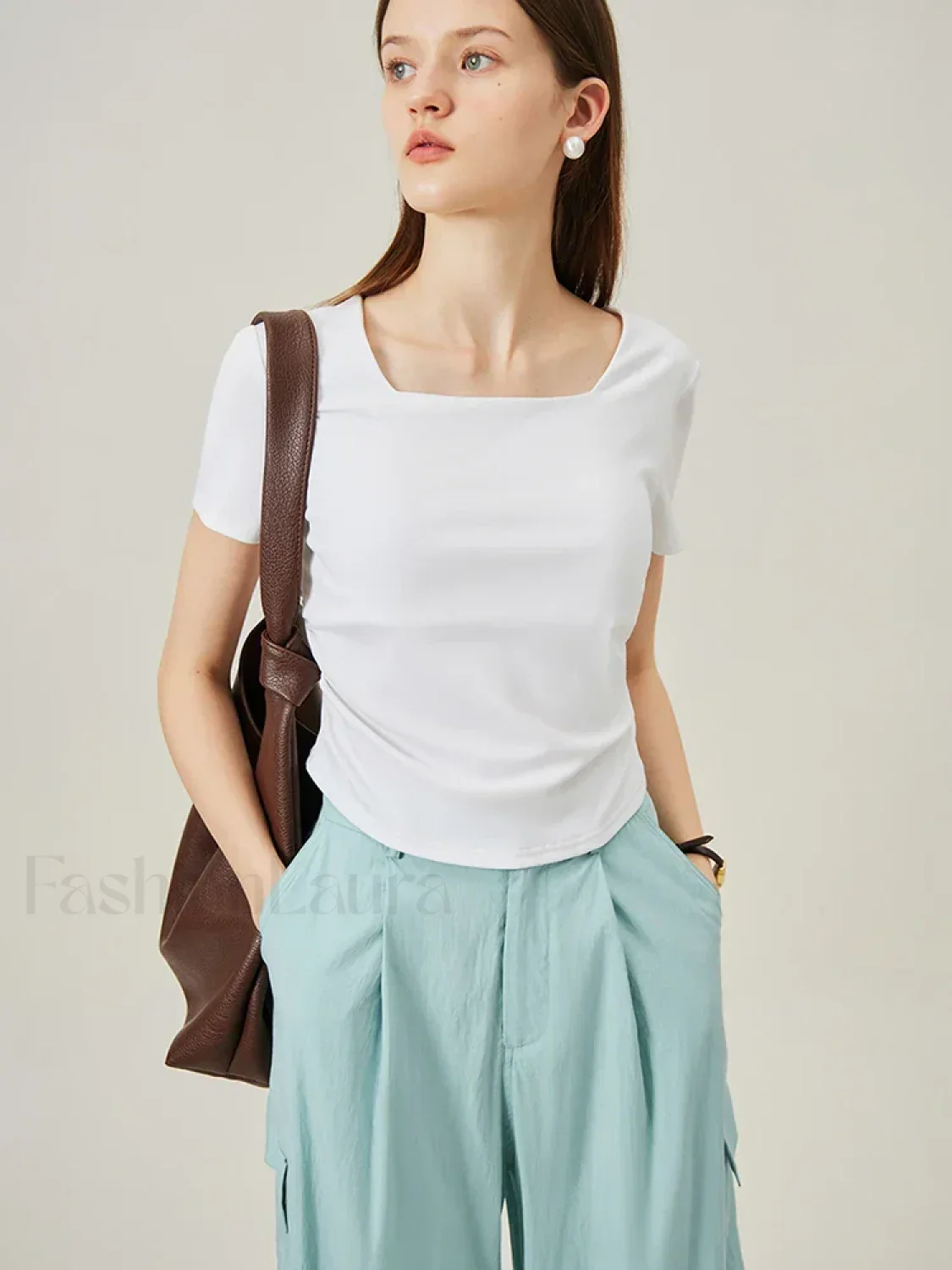 Square Collar Casual Elegant T-Shirt - Image 5