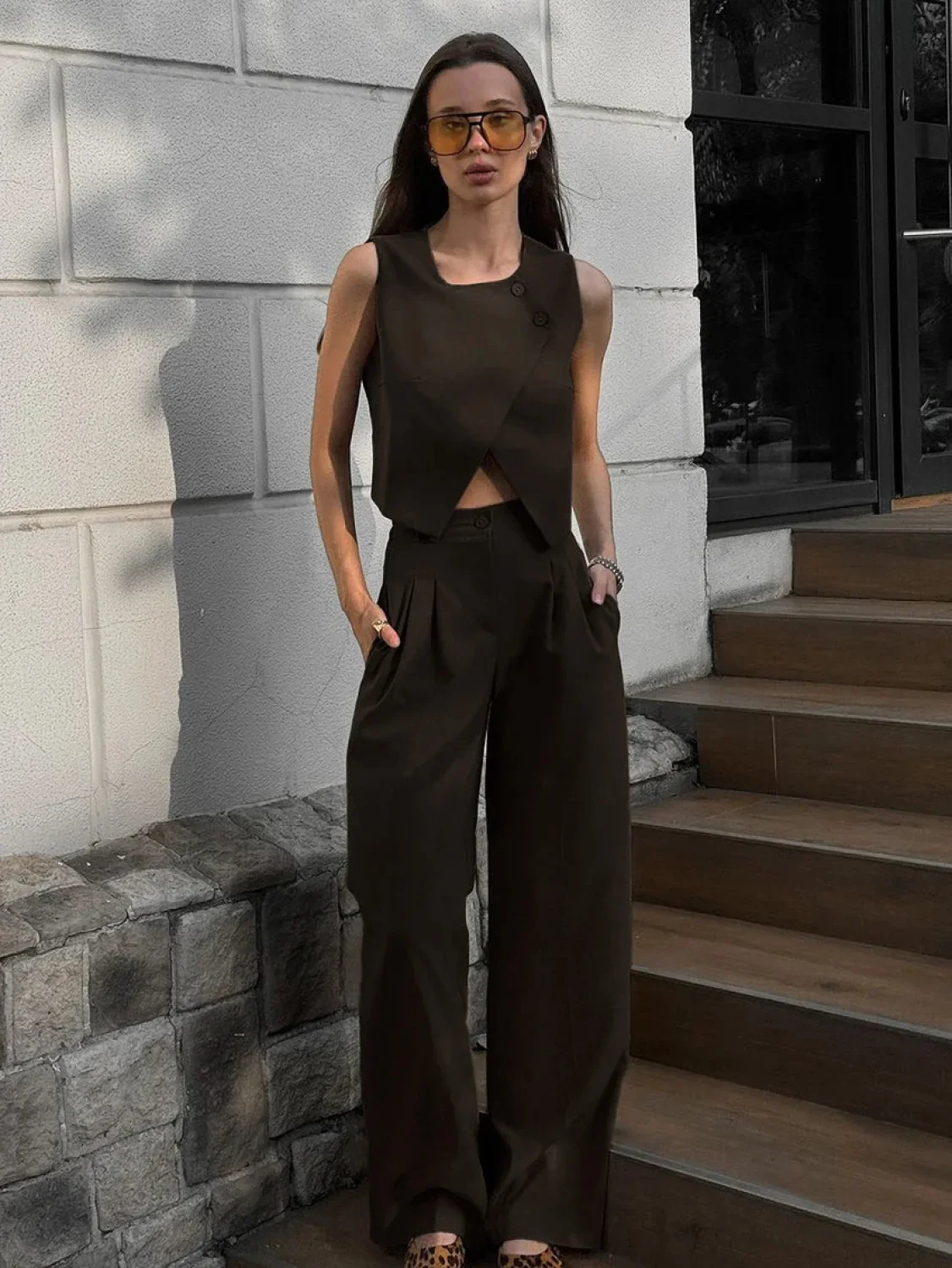 Square Collar Crop Pants Pajama Two Piece Set - Image 5