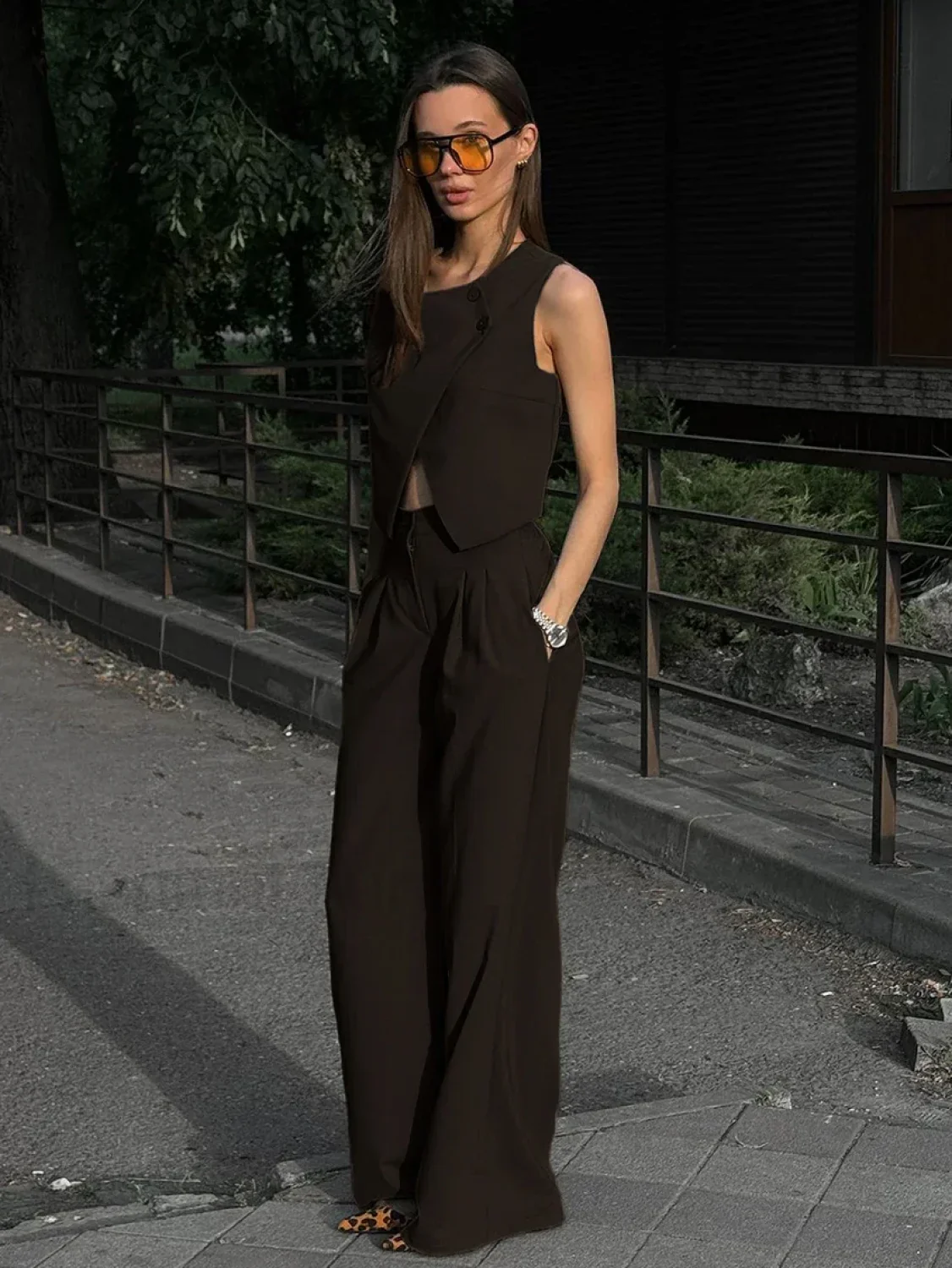 Square Collar Crop Pants Pajama Two Piece Set - Image 6