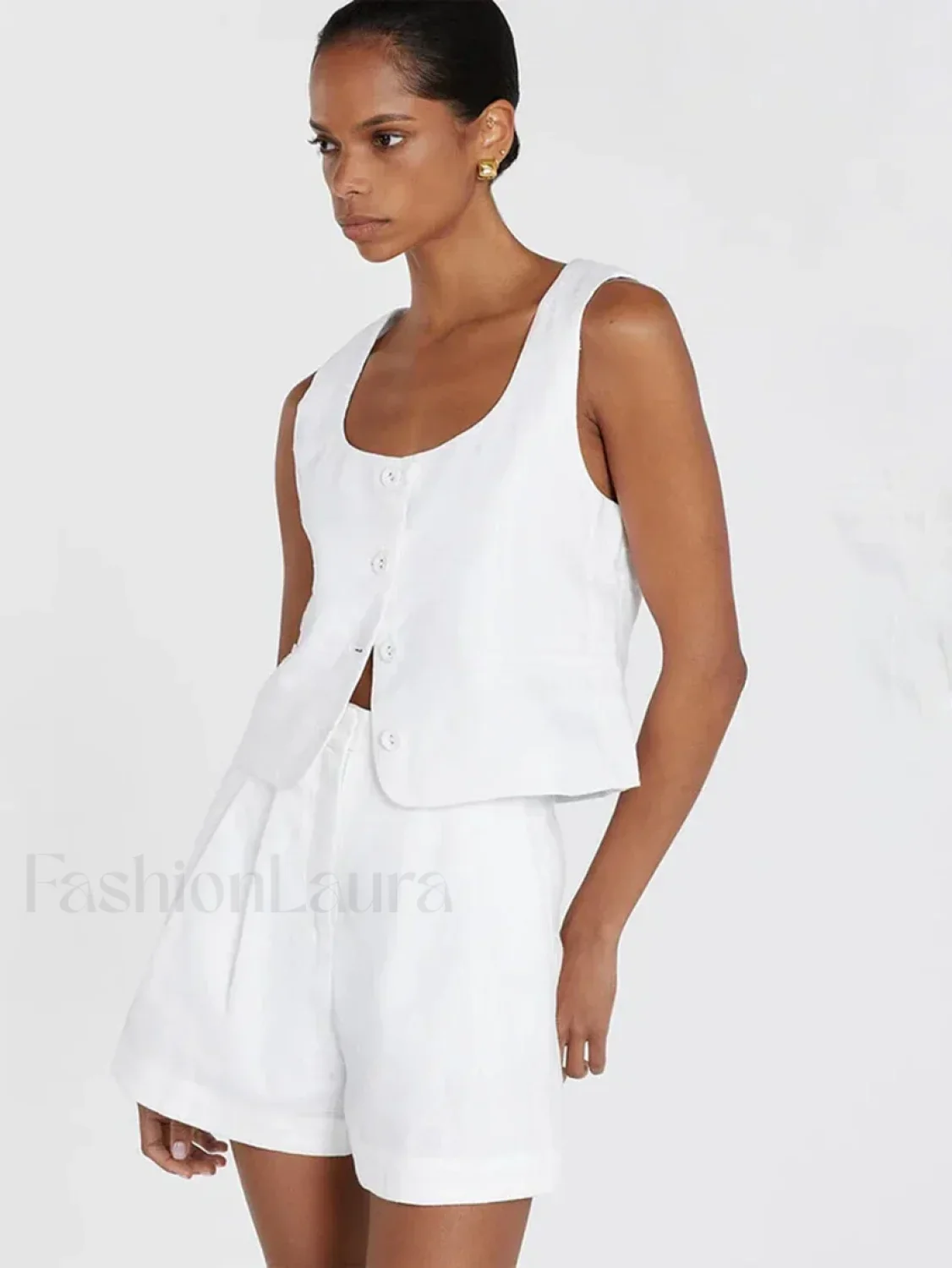 Square Collar Pajama Shorts Two Piece Set - Image 8