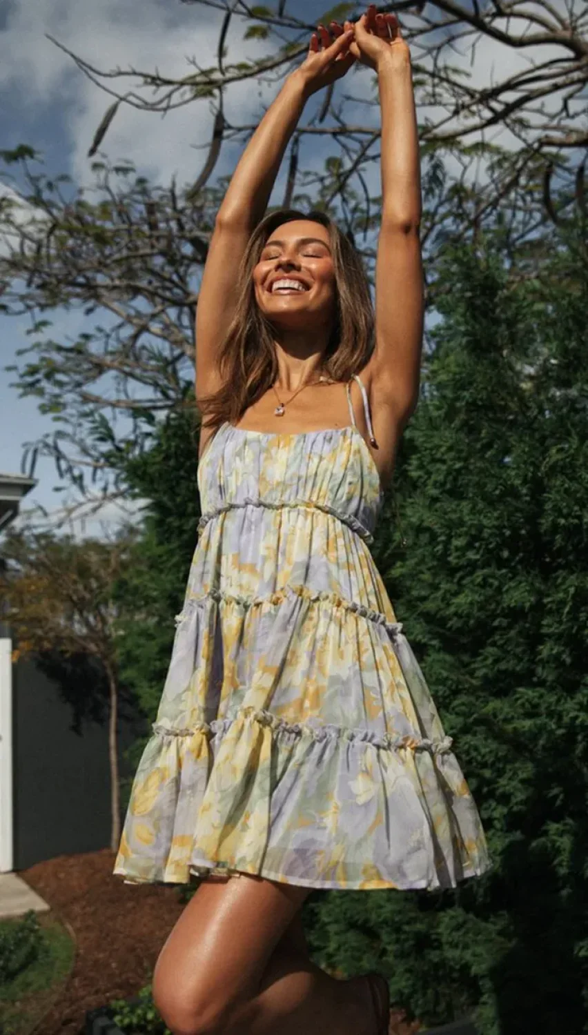 Square Collar Suspender Floral Dress - Image 6