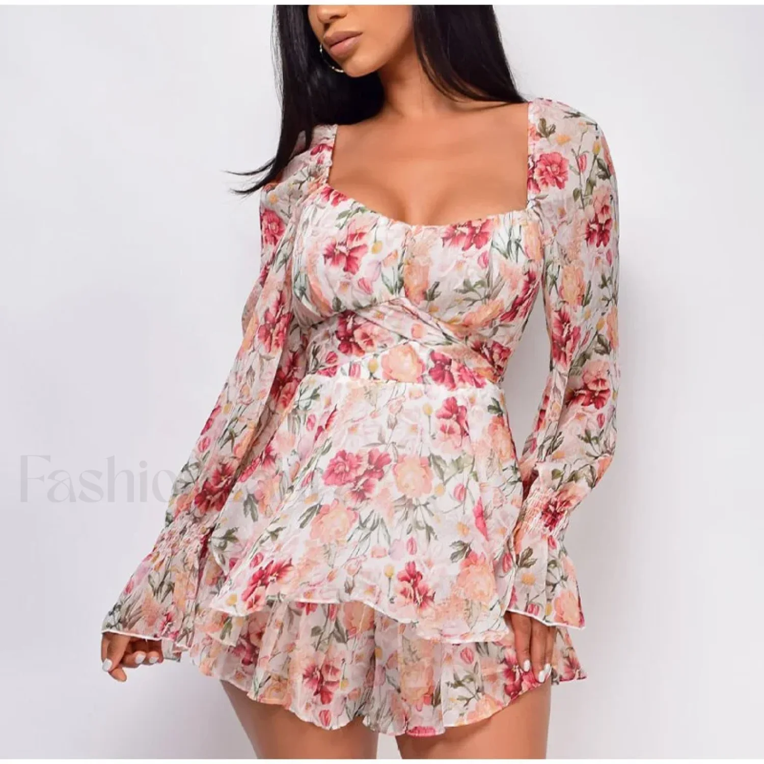 Square Neck Jumpsuit Floral Dress - Image 17