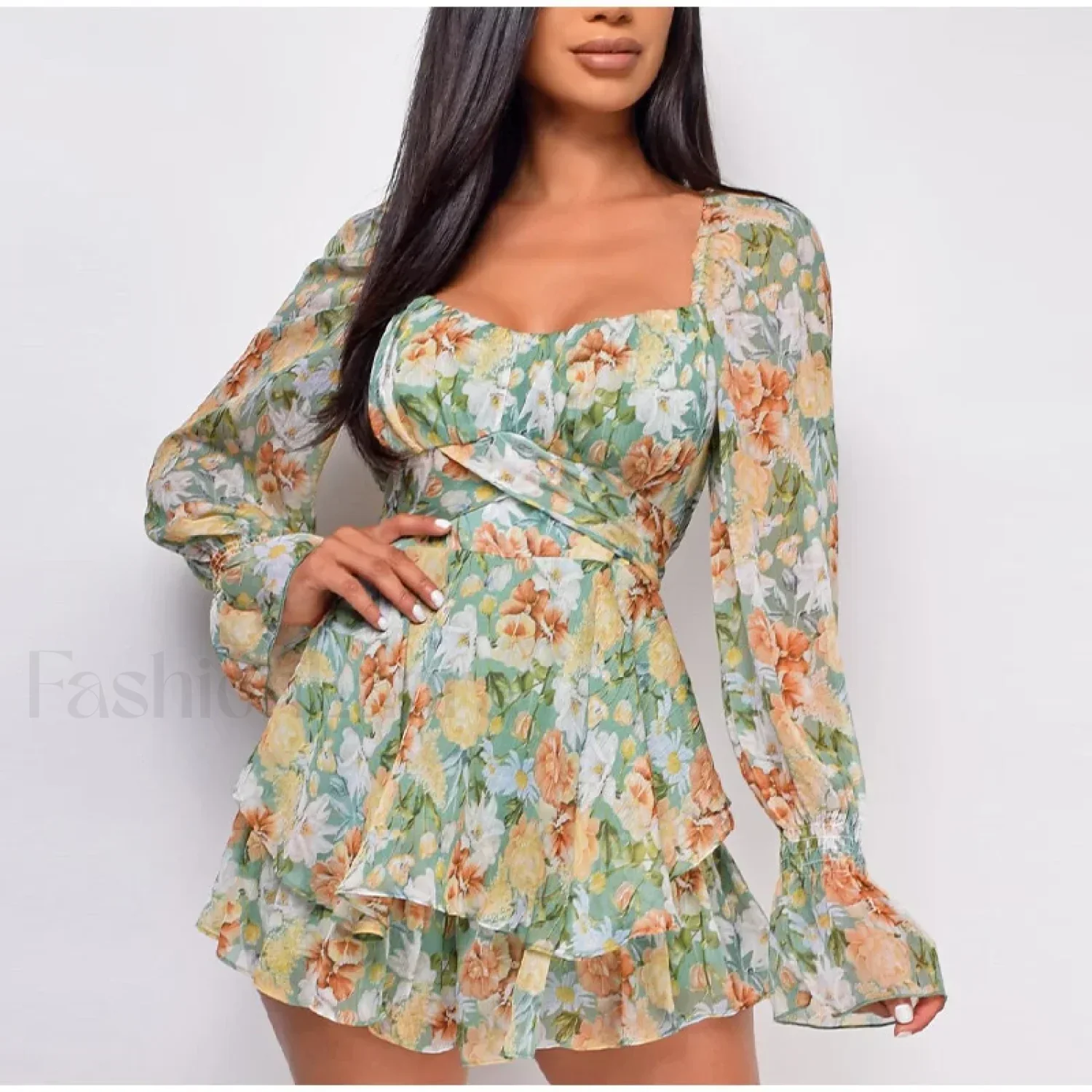 Square Neck Jumpsuit Floral Dress - Image 4