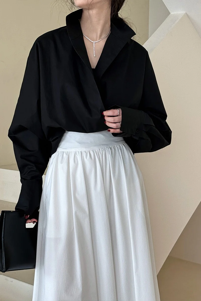Stand Collar Deep V Layering Blouse - Image 7