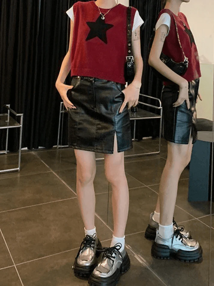 Star Jacquard Crew Neck Cropped Sweater Vest - Image 9