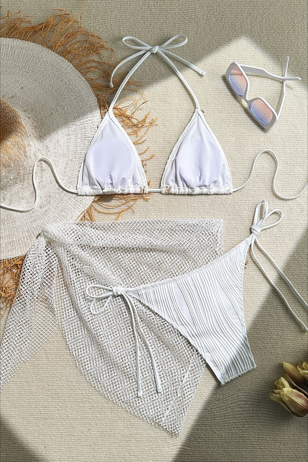 Starfish Fringe Mesh Mini Skirt Three Piece Swim Set - Image 10